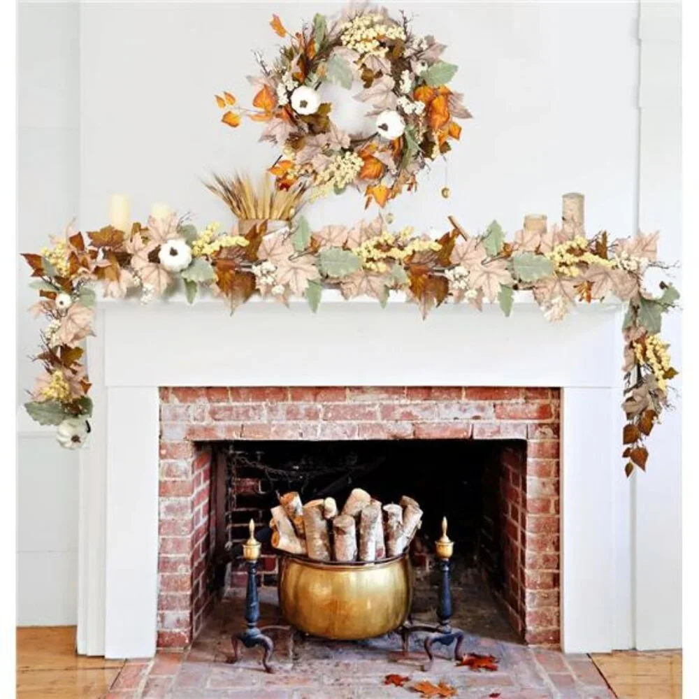 5.9Ft Hanging Vine Garland White with Pumpkins and Berries Thanksgiving Decor